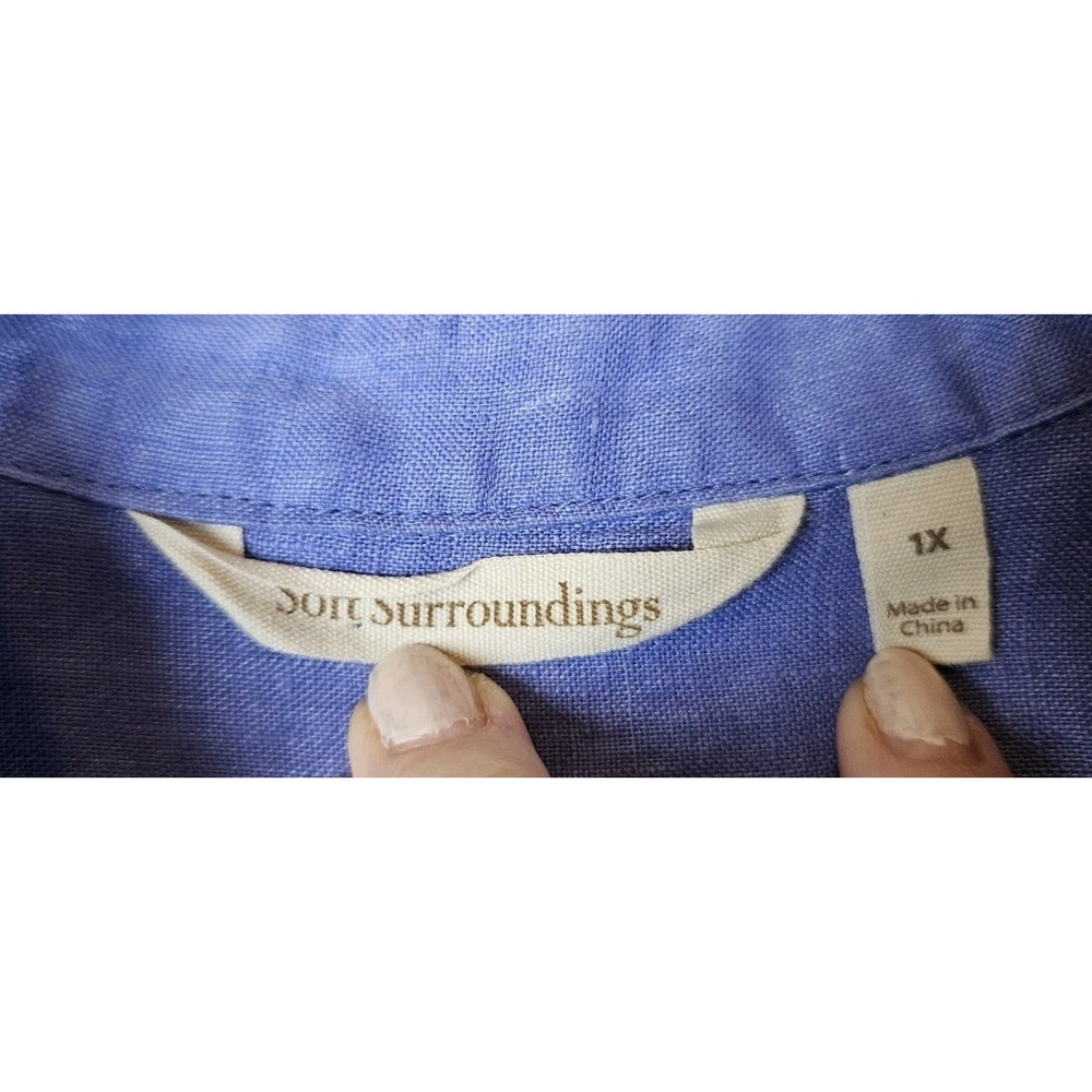 Soft Surroundings Blue Purple 100% Linen Button Tunic Top 1X Womens Coastal - Picture 6 of 8